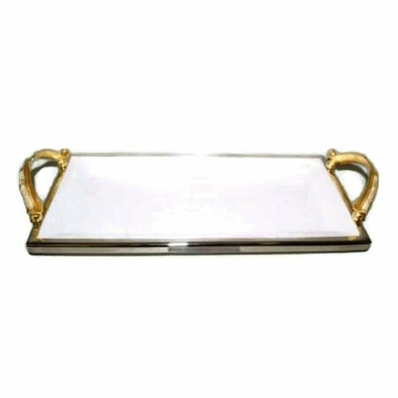 COMIDA 14.25 in. Feather Ceramic Rectangular Tray with Handle, Gold CO2818430